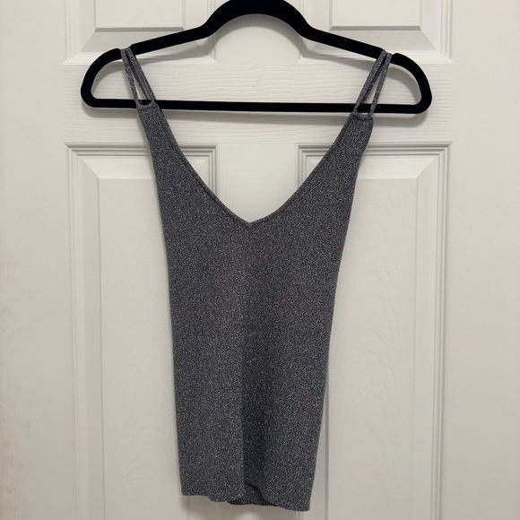 Silver Shimmery Metallic Ralph Lauren V-Neck Sweater Tank - Picture 1 of 5